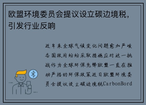 欧盟环境委员会提议设立碳边境税，引发行业反响