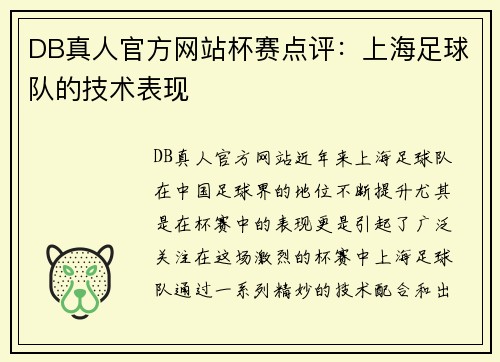 DB真人官方网站杯赛点评：上海足球队的技术表现